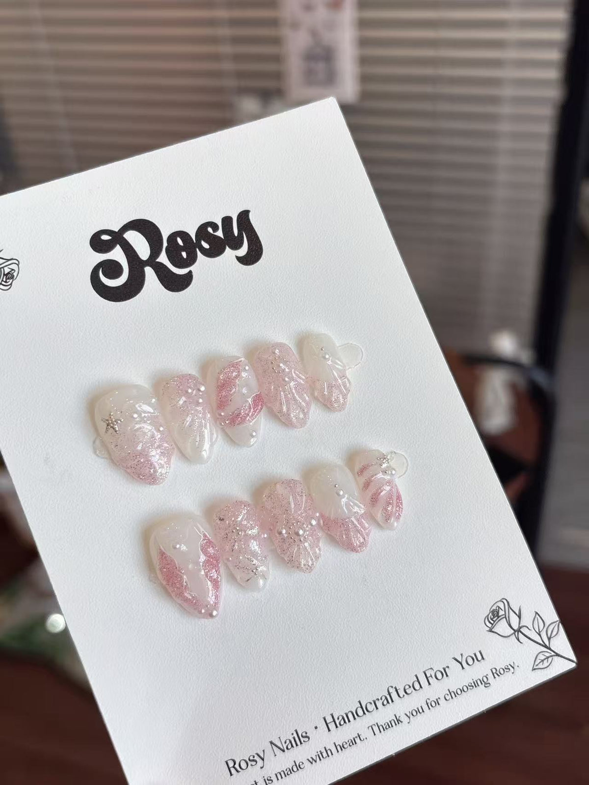Pink Diamond Seashell 粉鑽貝殼人魚韓系穿戴甲 Rosy Nails 香港