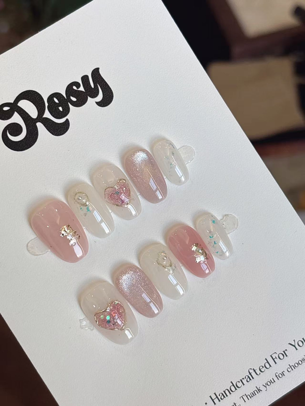 Pearl Heart Romance 珍珠愛心新娘穿戴甲 Wedding Press On Nails HK