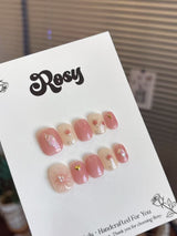 Blooming Whisper 花頭裸色韓系穿戴甲 Rosy Nails 香港