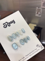 Misty Blue Galaxy 藍霧星系韓系穿戴甲 Rosy Nails 香港