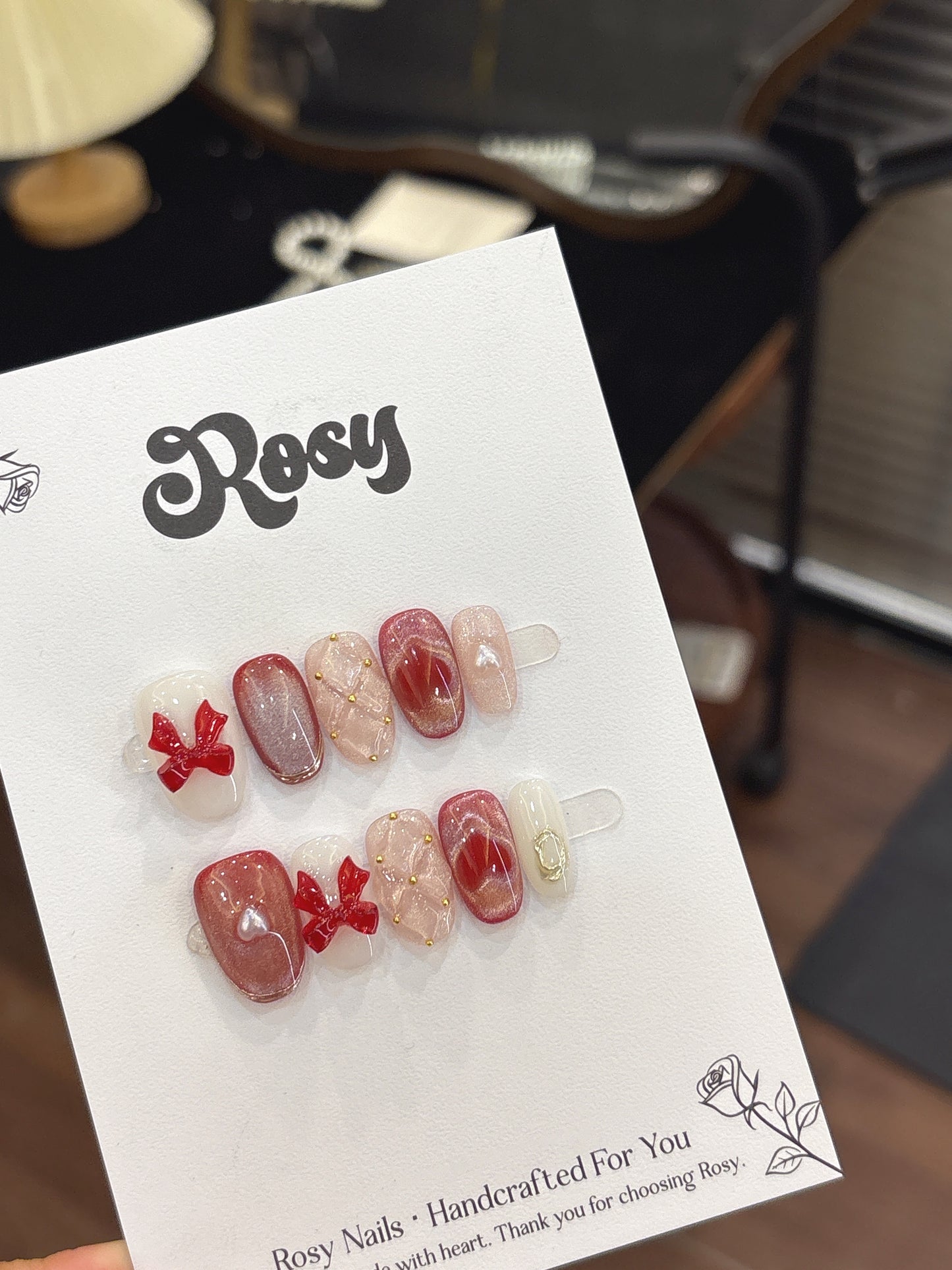 Berry Ribbon Charm 莓果蝴蝶結韓系穿戴甲 Rosy Nails 香港