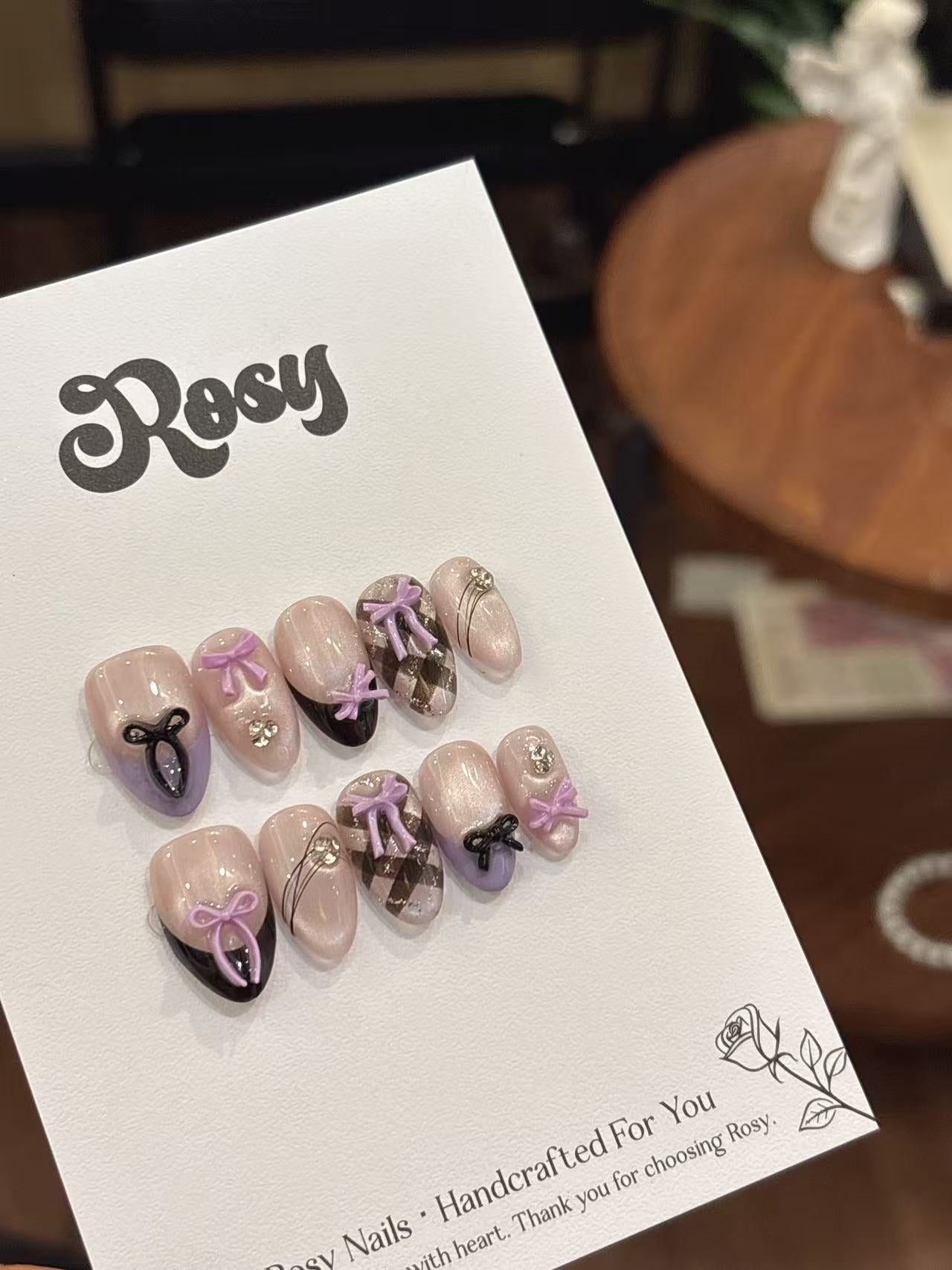 Ribbon Cocoa Charm 可可蝴蝶結韓系穿戴甲 Rosy Nails 香港