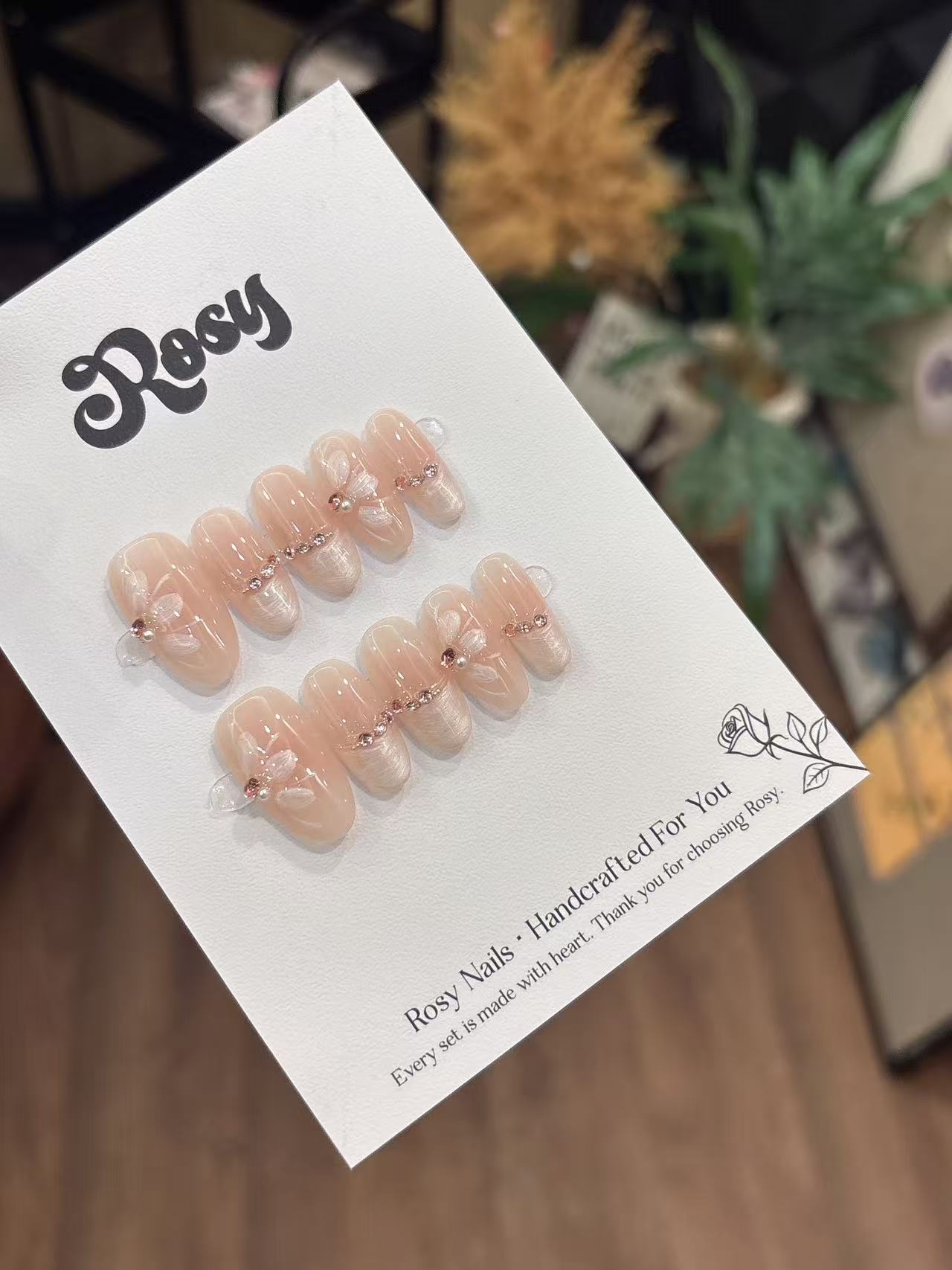 Blush Ribbon Glow 腮紅蝴蝶結韓系穿戴甲 Rosy Nails 香港
