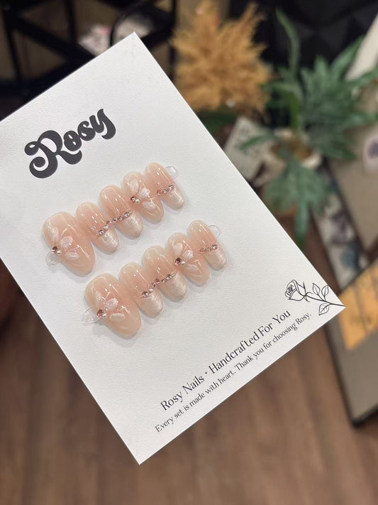 Blush Ribbon Glow 腮紅蝴蝶結韓系穿戴甲 Rosy Nails 香港
