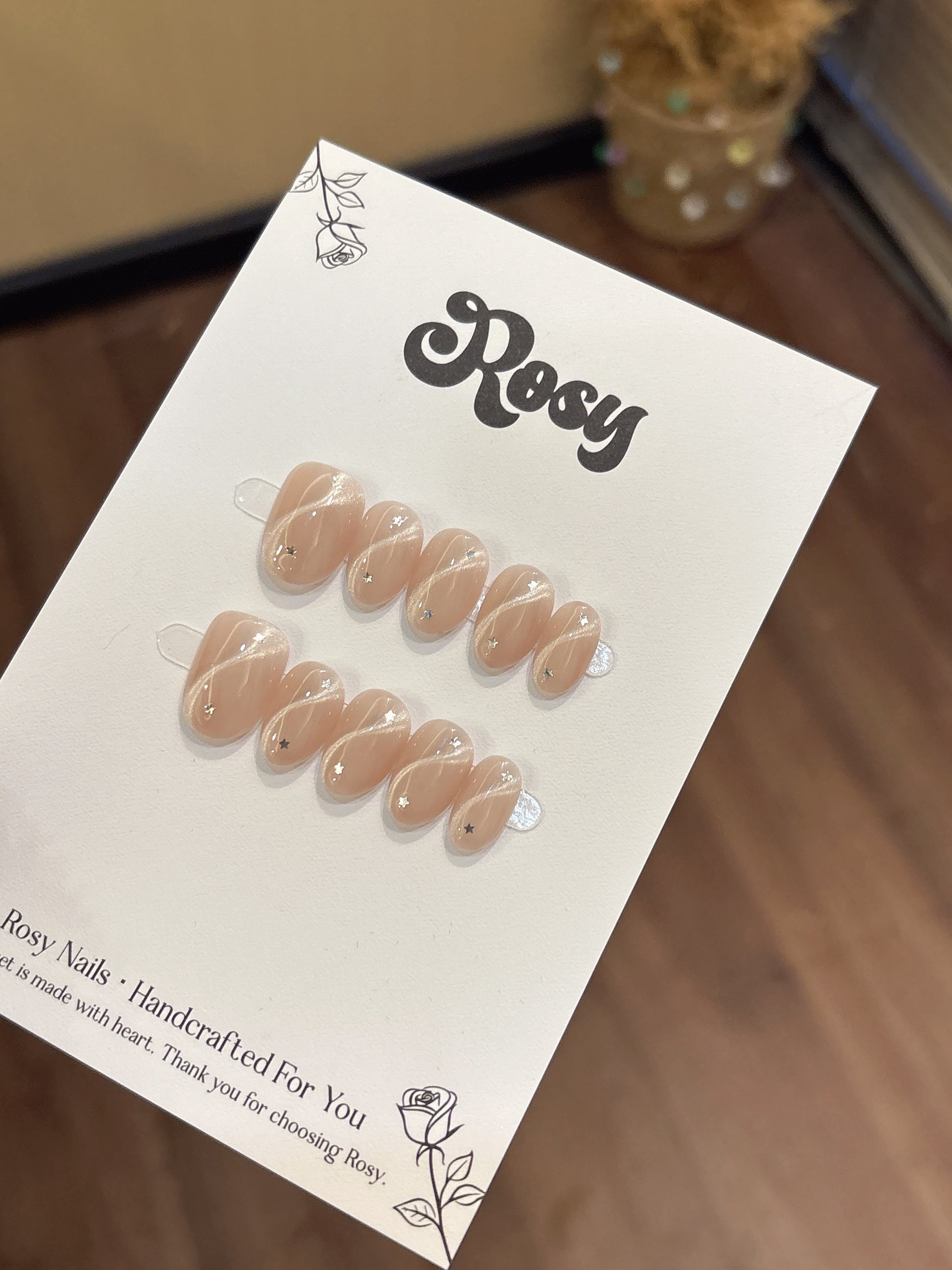 Peach Star Glow 桃色星星韓系穿戴甲 Rosy Nails 香港