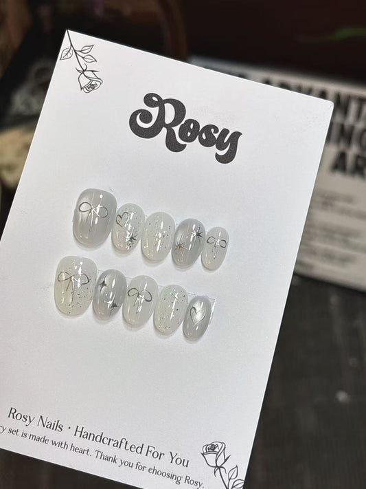 Ribbon Sparkle 蝴蝶結閃粉韓系穿戴甲 Rosy Nails 香港