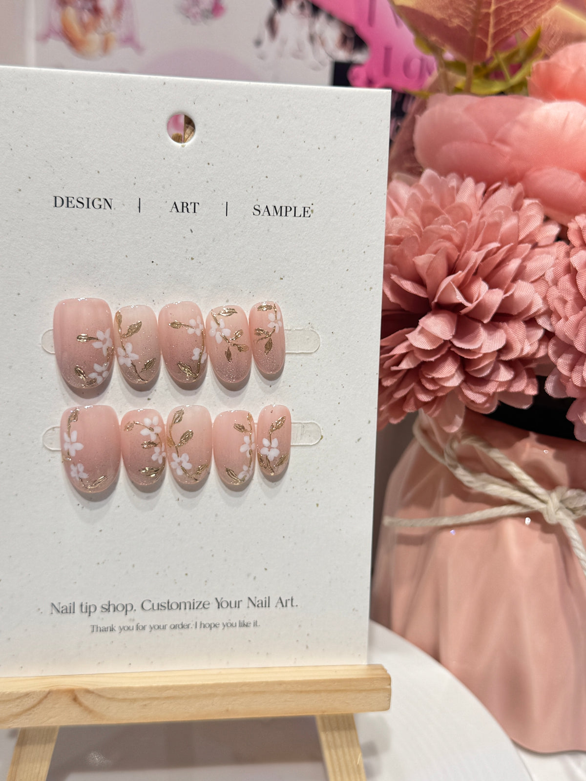 Golden Blossom 金色花朵韓系穿戴甲 Wedding Press On Nails HK
